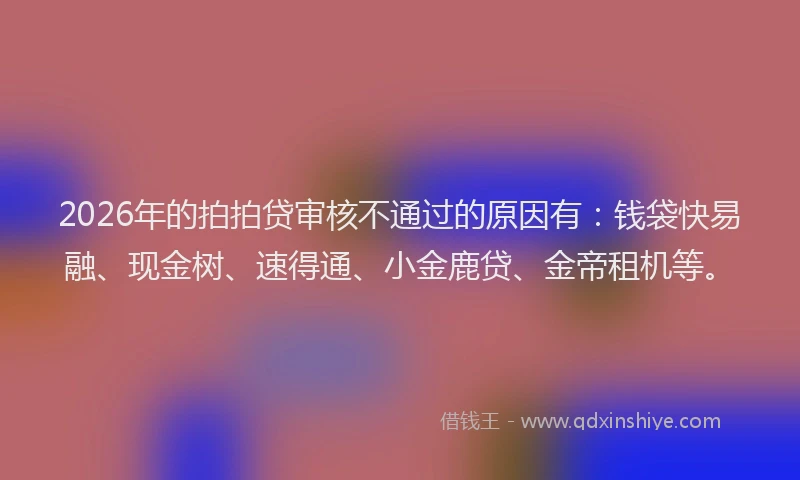 2026年的拍拍贷审核不通过的原因有：钱袋快易融、现金树、速得通、小金鹿贷、金帝租机等。