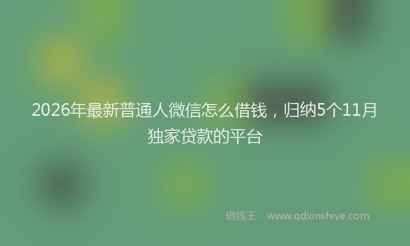 2026年最新普通人微信怎么借钱，归纳5个11月独家贷款的平台