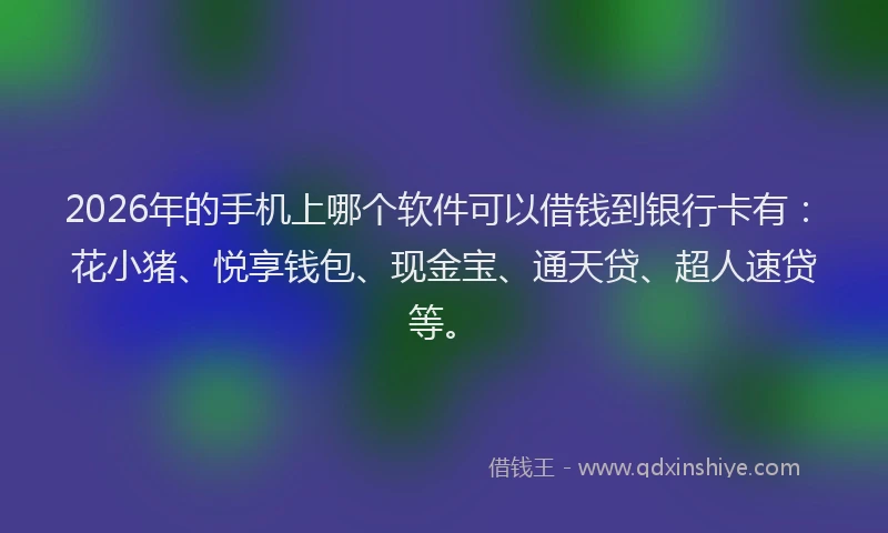 2026年的手机上哪个软件可以借钱到银行卡有：花小猪、悦享钱包、现金宝、通天贷、超人速贷等。