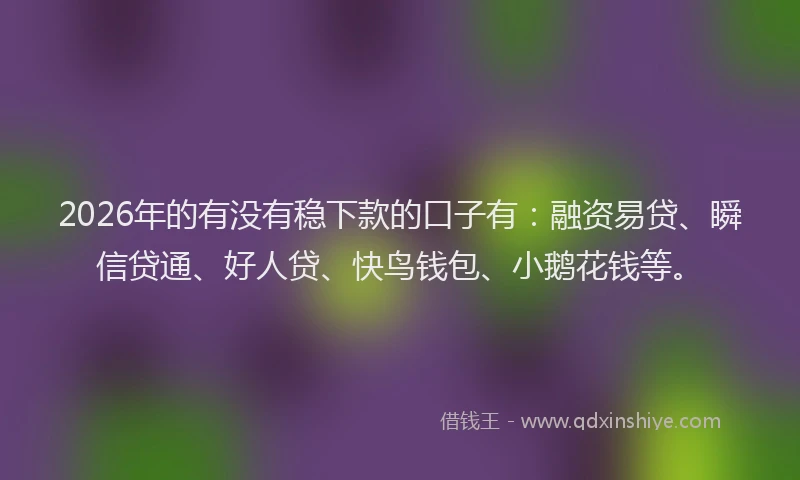 2026年的有没有稳下款的口子有：融资易贷、瞬信贷通、好人贷、快鸟钱包、小鹅花钱等。