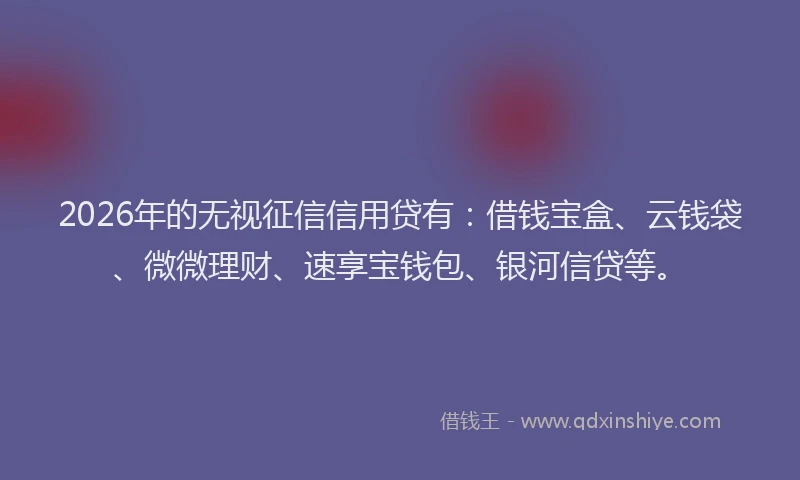 2026年的无视征信信用贷有：借钱宝盒、云钱袋、微微理财、速享宝钱包、银河信贷等。
