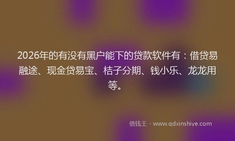 2026年的有没有黑户能下的贷款软件有：借贷易融途、现金贷易宝、桔子分期、钱小乐、龙龙用等。