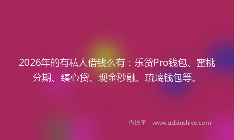 2026年的有私人借钱么有：乐贷Pro钱包、蜜桃分期、臻心贷、现金秒融、琉璃钱包等。