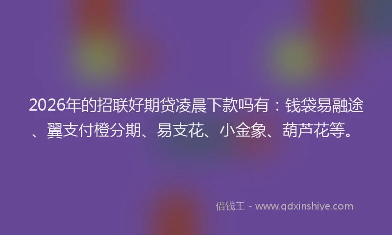 2026年的招联好期贷凌晨下款吗有：钱袋易融途、翼支付橙分期、易支花、小金象、葫芦花等。