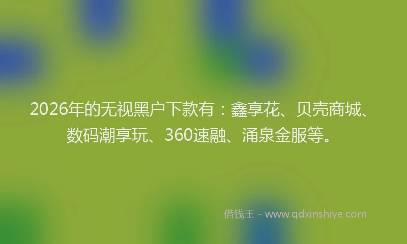 2026年的无视黑户下款有：鑫享花、贝壳商城、数码潮享玩、360速融、涌泉金服等。