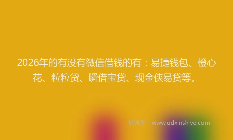 2026年的有没有微信借钱的有：易捷钱包、橙心花、粒粒贷、瞬借宝贷、现金侠易贷等。