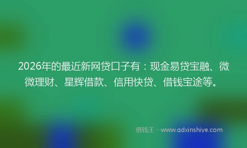 2026年的最近新网贷口子有：现金易贷宝融、微微理财、星辉借款、信用快贷、借钱宝途等。