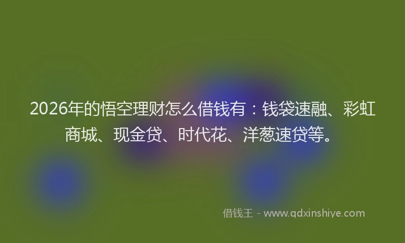 2026年的悟空理财怎么借钱有：钱袋速融、彩虹商城、现金贷、时代花、洋葱速贷等。