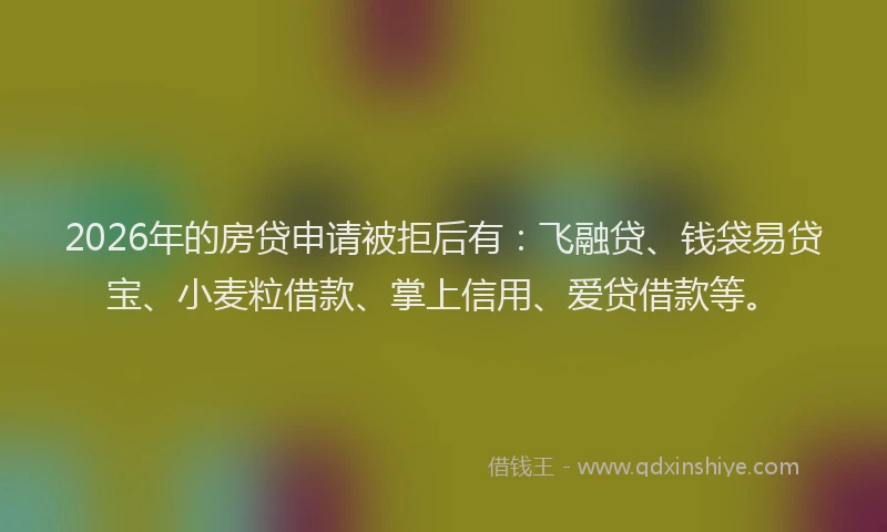 2026年的房贷申请被拒后有：飞融贷、钱袋易贷宝、小麦粒借款、掌上信用、爱贷借款等。