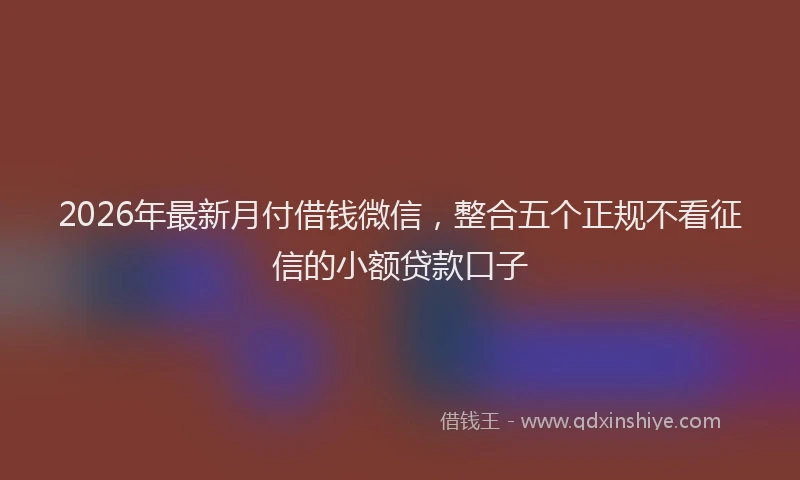 2026年最新月付借钱微信，整合五个正规不看征信的小额贷款口子