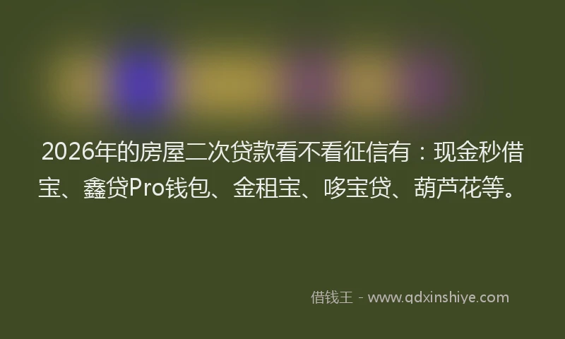 2026年的房屋二次贷款看不看征信有：现金秒借宝、鑫贷Pro钱包、金租宝、哆宝贷、葫芦花等。