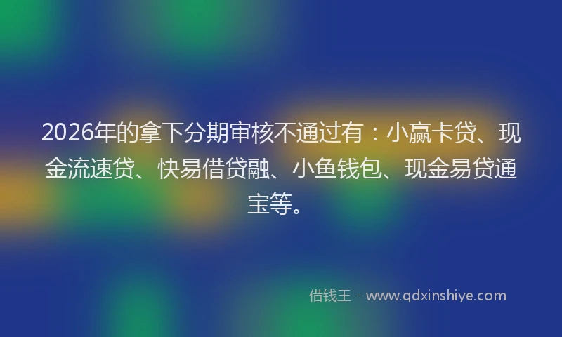 2026年的拿下分期审核不通过有：小赢卡贷、现金流速贷、快易借贷融、小鱼钱包、现金易贷通宝等。