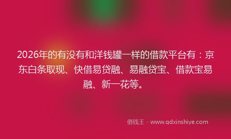 2026年的有没有和洋钱罐一样的借款平台有：京东白条取现、快借易贷融、易融贷宝、借款宝易融、新一花等。
