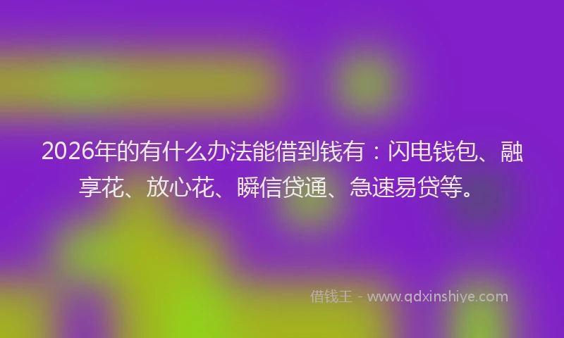 2026年的有什么办法能借到钱有：闪电钱包、融享花、放心花、瞬信贷通、急速易贷等。