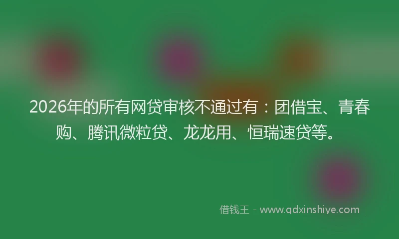 2026年的所有网贷审核不通过有：团借宝、青春购、腾讯微粒贷、龙龙用、恒瑞速贷等。