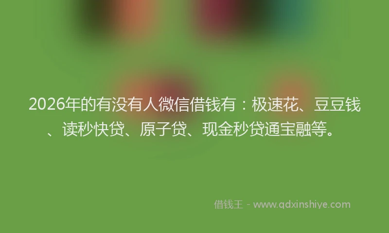 2026年的有没有人微信借钱有：极速花、豆豆钱、读秒快贷、原子贷、现金秒贷通宝融等。
