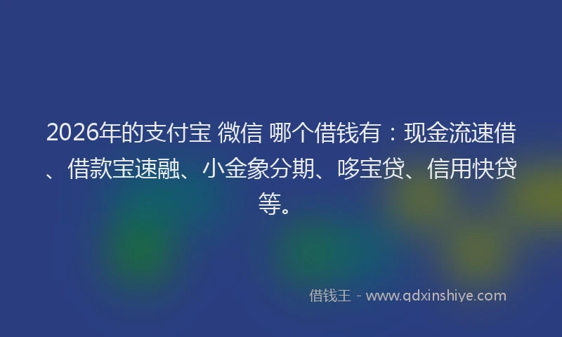 2026年的支付宝 微信 哪个借钱有：现金流速借、借款宝速融、小金象分期、哆宝贷、信用快贷等。