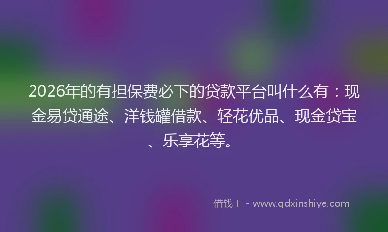 2026年的有担保费必下的贷款平台叫什么有：现金易贷通途、洋钱罐借款、轻花优品、现金贷宝、乐享花等。