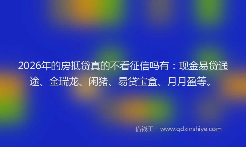 2026年的房抵贷真的不看征信吗有：现金易贷通途、金瑞龙、闲猪、易贷宝盒、月月盈等。