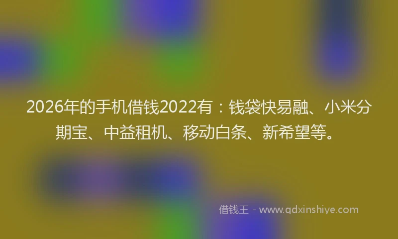2026年的手机借钱2022有：钱袋快易融、小米分期宝、中益租机、移动白条、新希望等。