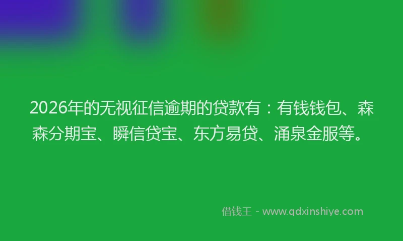 2026年的无视征信逾期的贷款有：有钱钱包、森森分期宝、瞬信贷宝、东方易贷、涌泉金服等。