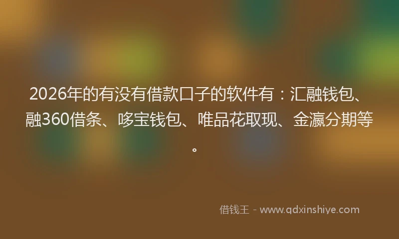 2026年的有没有借款口子的软件有：汇融钱包、融360借条、哆宝钱包、唯品花取现、金瀛分期等。