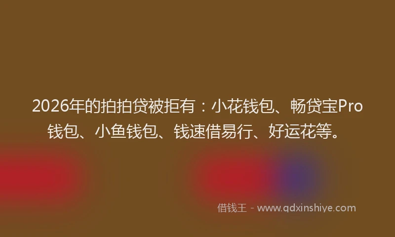 2026年的拍拍贷被拒有：小花钱包、畅贷宝Pro钱包、小鱼钱包、钱速借易行、好运花等。