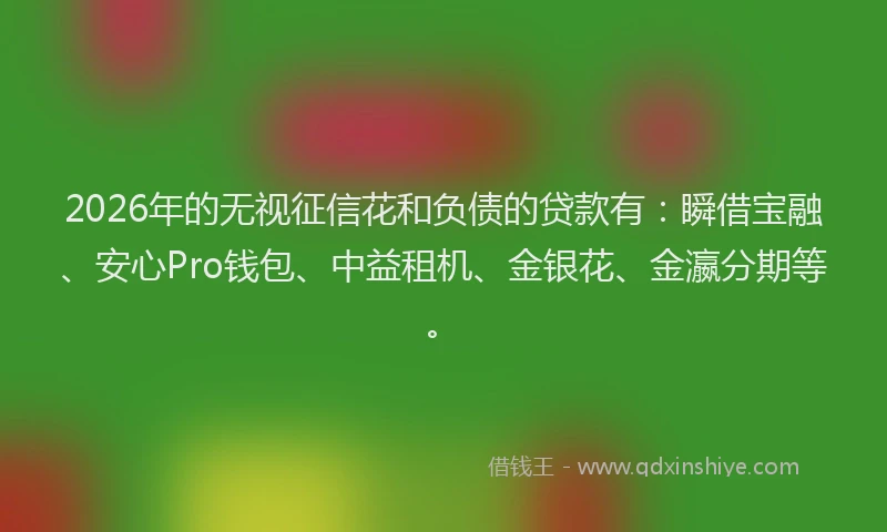 2026年的无视征信花和负债的贷款有：瞬借宝融、安心Pro钱包、中益租机、金银花、金瀛分期等。