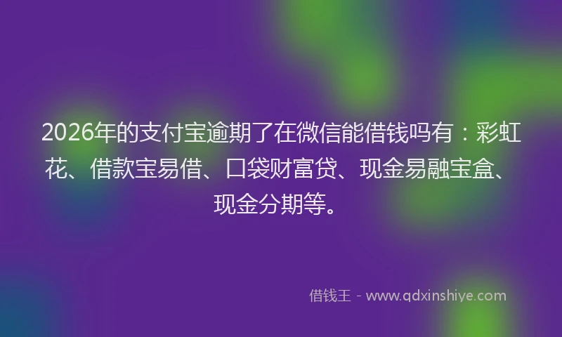 2026年的支付宝逾期了在微信能借钱吗有：彩虹花、借款宝易借、口袋财富贷、现金易融宝盒、现金分期等。