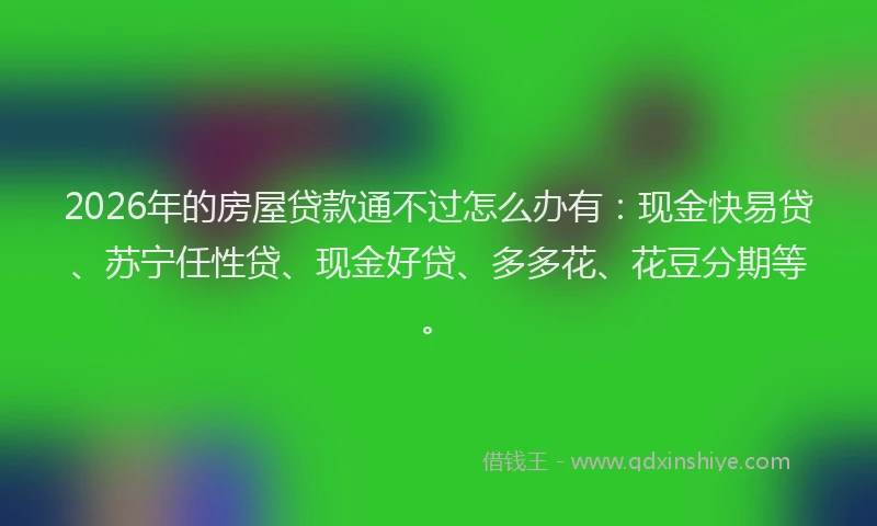 2026年的房屋贷款通不过怎么办有：现金快易贷、苏宁任性贷、现金好贷、多多花、花豆分期等。