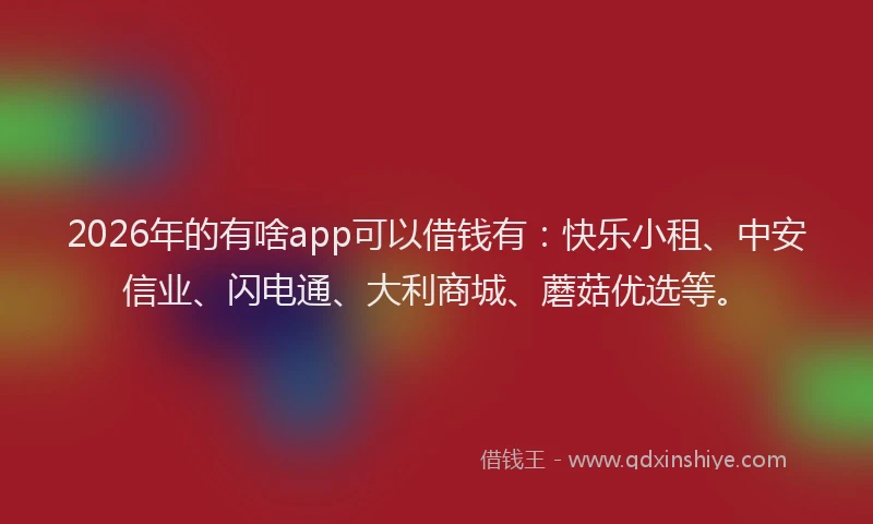 2026年的有啥app可以借钱有：快乐小租、中安信业、闪电通、大利商城、蘑菇优选等。