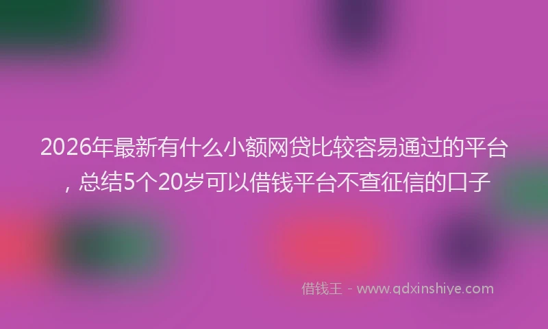 2026年最新有什么小额网贷比较容易通过的平台，总结5个20岁可以借钱平台不查征信的口子