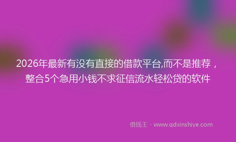 2026年最新有没有直接的借款平台,而不是推荐，整合5个急用小钱不求征信流水轻松贷的软件