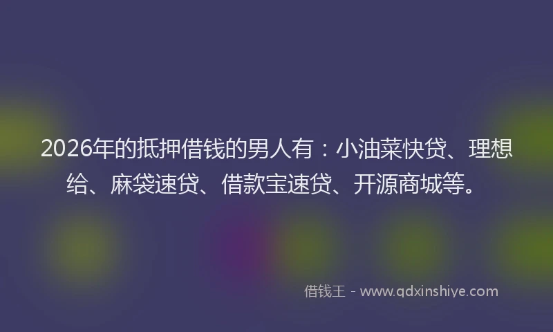 2026年的抵押借钱的男人有：小油菜快贷、理想给、麻袋速贷、借款宝速贷、开源商城等。