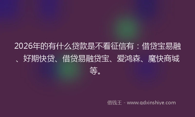 2026年的有什么贷款是不看征信有：借贷宝易融、好期快贷、借贷易融贷宝、爱鸿森、魔快商城等。