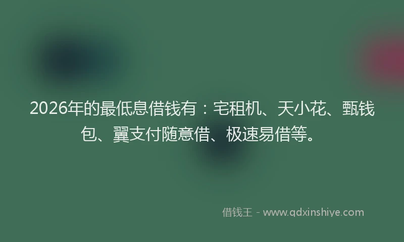 2026年的最低息借钱有：宅租机、天小花、甄钱包、翼支付随意借、极速易借等。
