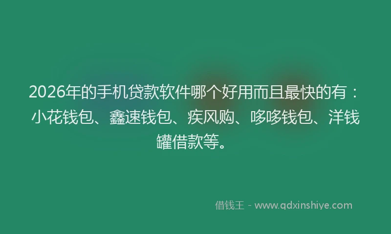 2026年的手机贷款软件哪个好用而且最快的有：小花钱包、鑫速钱包、疾风购、哆哆钱包、洋钱罐借款等。