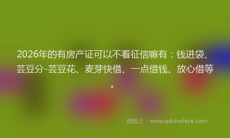 2026年的有房产证可以不看征信嘛有：钱进袋、芸豆分-芸豆花、麦芽快借、一点借钱、放心借等。