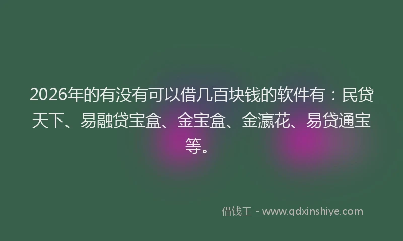 2026年的有没有可以借几百块钱的软件有：民贷天下、易融贷宝盒、金宝盒、金瀛花、易贷通宝等。