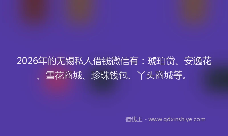 2026年的无锡私人借钱微信有：琥珀贷、安逸花、雪花商城、珍珠钱包、丫头商城等。