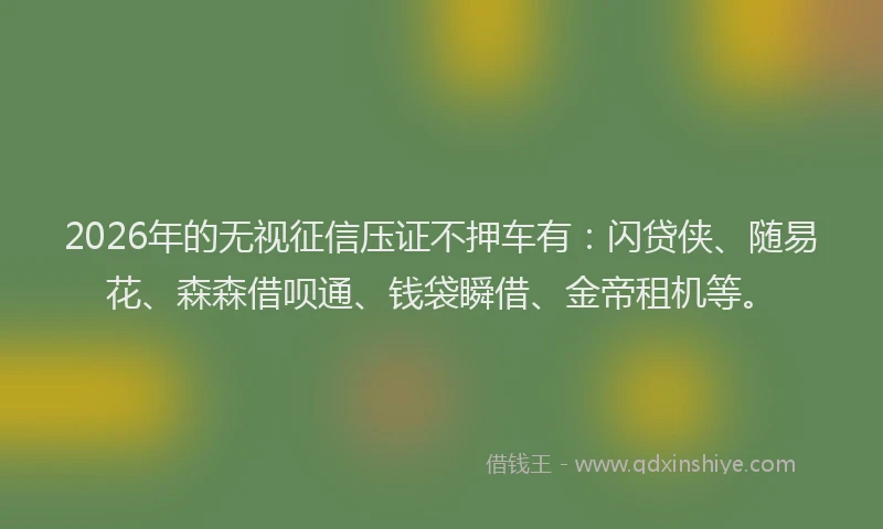 2026年的无视征信压证不押车有：闪贷侠、随易花、森森借呗通、钱袋瞬借、金帝租机等。