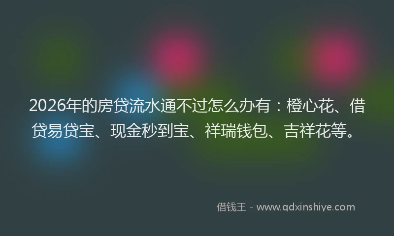 2026年的房贷流水通不过怎么办有：橙心花、借贷易贷宝、现金秒到宝、祥瑞钱包、吉祥花等。