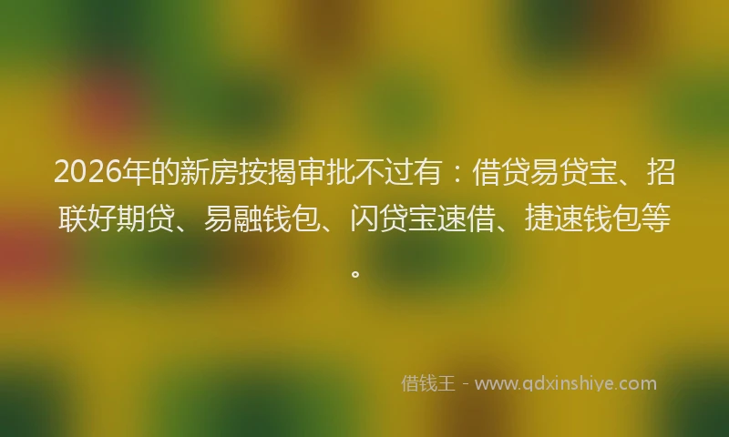 2026年的新房按揭审批不过有：借贷易贷宝、招联好期贷、易融钱包、闪贷宝速借、捷速钱包等。