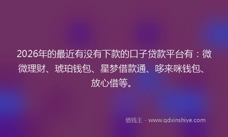 2026年的最近有没有下款的口子贷款平台有：微微理财、琥珀钱包、星梦借款通、哆来咪钱包、放心借等。