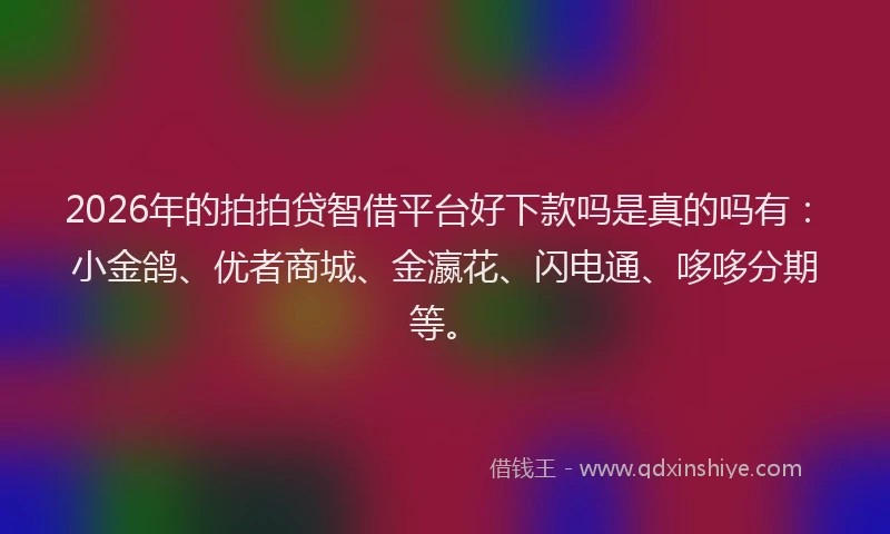 2026年的拍拍贷智借平台好下款吗是真的吗有：小金鸽、优者商城、金瀛花、闪电通、哆哆分期等。