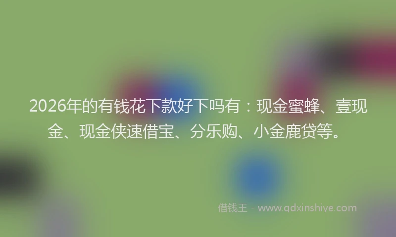 2026年的有钱花下款好下吗有：现金蜜蜂、壹现金、现金侠速借宝、分乐购、小金鹿贷等。