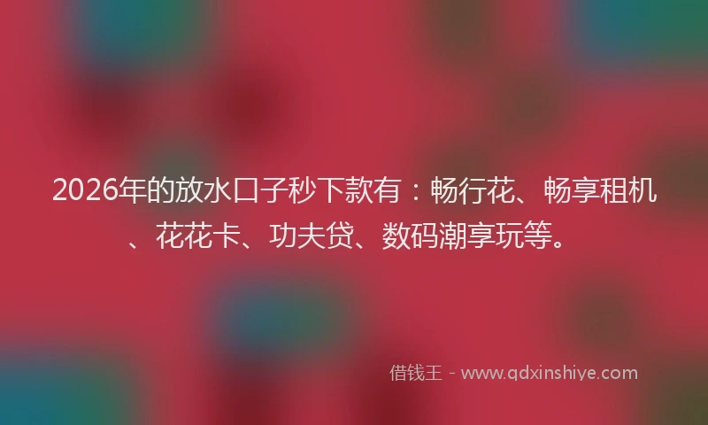 2026年的放水口子秒下款有：畅行花、畅享租机、花花卡、功夫贷、数码潮享玩等。