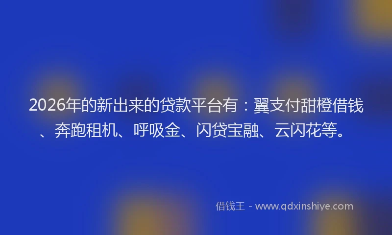 2026年的新出来的贷款平台有：翼支付甜橙借钱、奔跑租机、呼吸金、闪贷宝融、云闪花等。