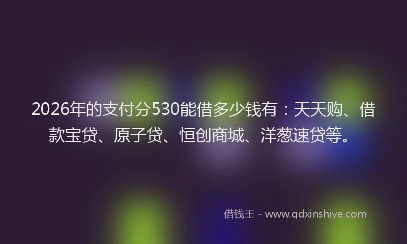2026年的支付分530能借多少钱有：天天购、借款宝贷、原子贷、恒创商城、洋葱速贷等。
