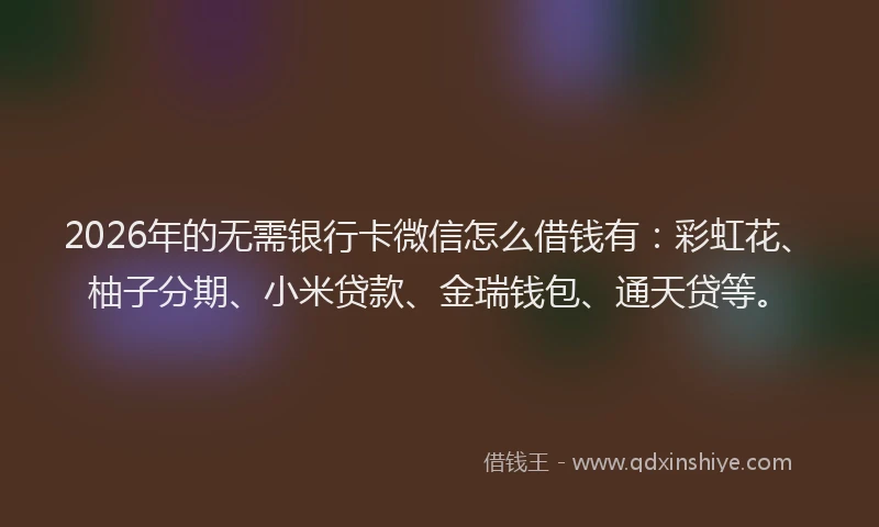 2026年的无需银行卡微信怎么借钱有：彩虹花、柚子分期、小米贷款、金瑞钱包、通天贷等。